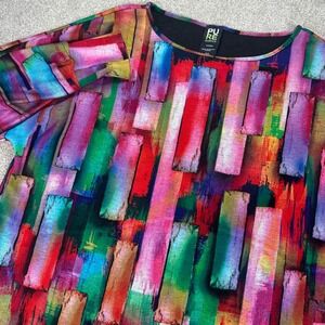 Pure Essence Abstract Print Top Colorful Artsy Tunic Short Sleeve‎ M